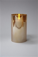 Radiance - Champagne Glass Pillar Candle - Poured Wax - Realistic LED Flame Effect - Indoor - Unscented Wax - Remote Ready - 3.5" x 6"