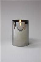 Radiance - Chrome Glass Pillar Candle - Poured Wax - Realistic LED Flame Effect - Indoor - Unscented Wax - Remote Ready - 3.5" x 5"