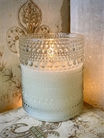 Radiance - Simply Ivory - Embossed Glass Finish - Pillar Candle - Poured Wax - Realistic LED Flame Effect - Indoor - Unscented Wax - Remote Ready - 3.25" x 4"