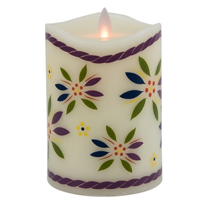 Temp-tations by Tara - Flameless LED Candle - Indoor - Ivory Wax - Old World Confetti Pattern - 3.25" x 5" - Remote Ready