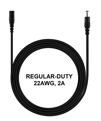 6.5-ft Power Extension Cable - REGULAR-DUTY - 22AWG - 2A -5.5mm x 2.1mm Barrel Connectors - Works with Battery Eliminator Kits