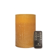 iLLure Artisan Collection - Flameless LED Pillar Candle - 3D Flame w/ Inner Glow - Indoor - Unscented Pure Honey Distressed-Texture Wax - Remote Included - 4" x 6"