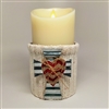 Flameless Candle Cuff - White Sweater Fabric - Cross With Heart - For 3.5-Inch x 7-Inch Flameless Candles