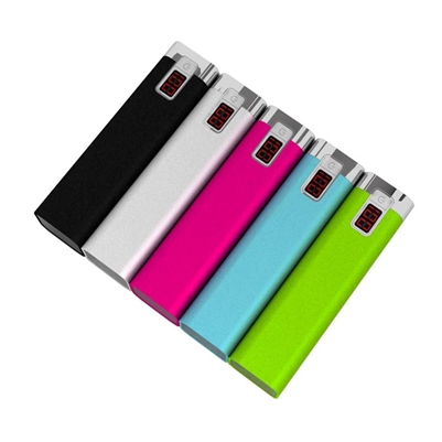 USB Power Bank - 2600mAh Rechargeable Li-Ion Battery - Rectangular Aluminum Housing w/ Numeric LED Display