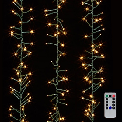 RAZ Imports - 10' LED Cluster Light Garland + Remote - 300 Warm White LEDs on Green Wire