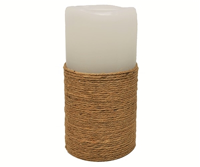 Gift Essentials - Wax LED Candle Fountain - Jute Wrapped White Wax - 3.5" x 7.25" - Remote Control