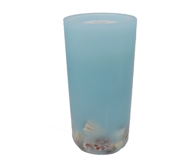 Gift Essentials - Wax LED Candle Fountain - Light Blue Wax With Embedded Seashells- 4" x 8" - Remote Control