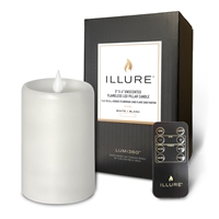 iLLure - Flameless LED Pillar Candle - 3D Flame w/ Inner Glow - Indoor - Unscented White Wax - Remote Included - 3" x 4"