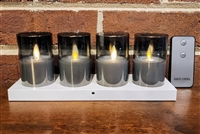 Fantastic Craft - Set of 4 Wireless Rechargeable Flameless LED Glass Votives with Charging Base - Smoke Colored Glass & Wax - 2" x 3" - Remote Included