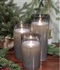 Fantastic Craft - Set of 3 Moving Flame LED Glass Pillars - Smoke Colored Glass and Ivory Colored Wax - 4" x 8",-10" & 12" - Remote Included