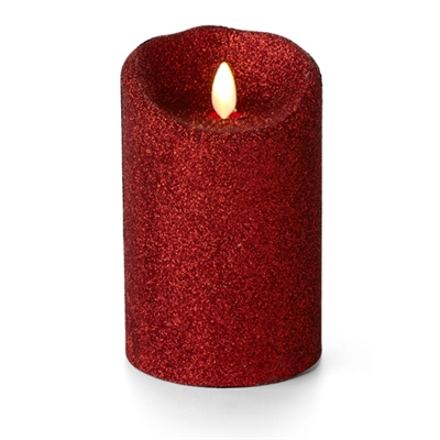 Luminara - Flameless LED Candle - Indoor - Wax - Red Glitter - 3.5" x 5" - Remote Ready