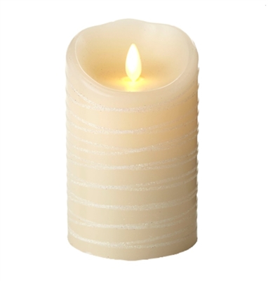 Luminara - Flameless LED Candle - Indoor - Ivory Wax - Spun Glitter Ribbon - 3.5" x 5" - Remote Ready