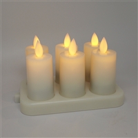 Luminara Moving Flame Action - 6 x Rechargeable Flameless LED Ivory Votive Set w/ Charging Base - Remote Ready