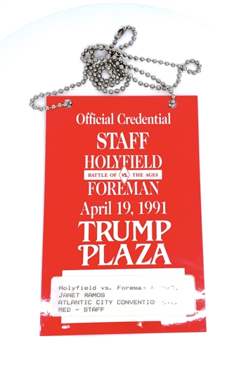 Holyfield Vs. Foreman Official Credential Pass From 1991 At Trump Plaza