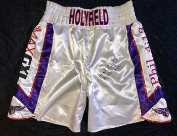 Evander Holyfield's 2010 Fight-Worn and Autographed Custom Boxing Trunks!