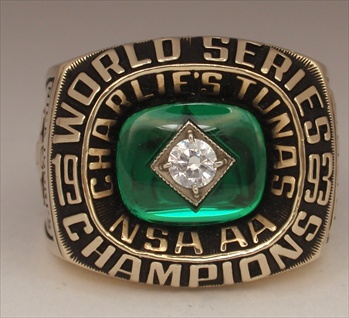 1993 Charlie's Tunas NSA  AA World Series Champions 10K Yellow Gold Ring