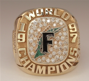 1997 Florida Marlins World Series Champions 10K Gold Ring With All Real Diamonds