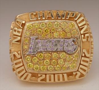 2002 Los Angeles Lakers NBA "World Champions" 14K Gold Ring With All Real Diamonds