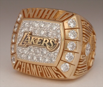 2000 Los Angeles Lakers NBA "World Champions" 14K Gold Ring With All Real Diamonds
