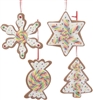 Kurt Adler - Gingerbread Cookie Shaped Ornaments Set of 4