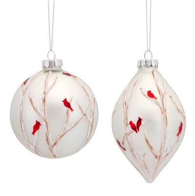 Painted Cardinal Ornaments - Set of 2