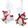 Kurt Adler - Red Arctic Penguin and Polar Bear with Snowflake - Set of 2