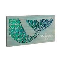 "The Mermaid Is In" Wooden and Sequin Wall Plaque