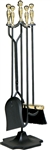 Uniflame Specialty Line Polished Brass and Black 5 Piece Fireset with Ball Handles and Pedestal Base