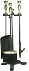 Uniflame Polished Brass and Black 4 Piece Fireset with Ball Handle