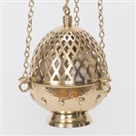 LARGE BRASS CATHEDRAL CENSER WITH 3 CHAINS