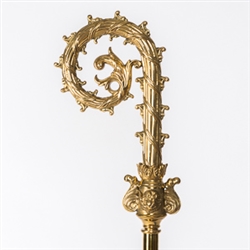 A BEAUTIFUL SOLID BRASS BISHOP CROSIER ON BRASS POLE.