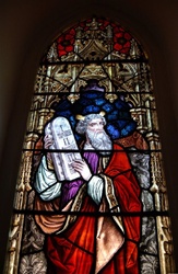 Antique early American Stained Glass Window, Moses