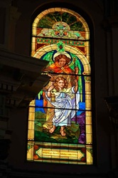 Guardian Angel w/ Christ Child Stained Glass Window