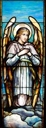 Angel with Hands Crossed Antique Stained Glass Window, By J&R Lamb Studios - Circa 1905