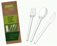 EMI-GRPKCP GREENABLES CPLA Fork, Knife, Spoon, Napkin Pack Set