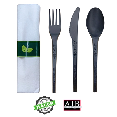 Emi-GRRKCP Disposable Compostable Forks Spoons Knives & Napkin Cutlery Set
