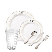 Glimmerware Full Party Package White with GOLD RIM Larger Size