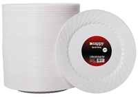 Zappy 6" Disposable Plastic White Dessert Plates Swirl Plates