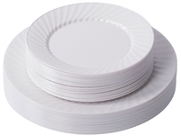 Zappy 10" 25 Disposable Plastic White Dinner Plates 25 Salad Plates Swirl Plates