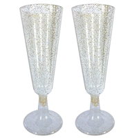 Zappy Disposable Plastic Gold Glitter Cups Champagne Flutes