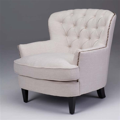 Seriena Marseille Tufted Back Sofa/Accent Chair with Neil Head in White Beige or Green Linen, Solid Beige Accent Chairs