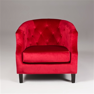 Seriena Vienna Red Velvet Sofa, Red Tufted Accent Chair Sofa, Barrel Curved Back Accent Chair Sofa, Red lounge chairs, Red club chairs, Velvet Lounge Chairs, Velvet Club Chairs, Red Velvet Sofas, red velvet Sofa,