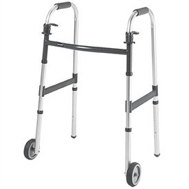 Invacare I-Class Dual Release Adult Paddle Walker With Wheels has a wide, deep frame for user convenience. It is lightweight, making it easy to lift and maneuver.