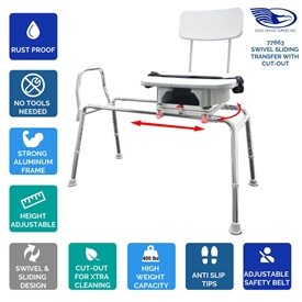 Eagle Health Sliding Swivel Bench Seat w/ Cut Out 77663