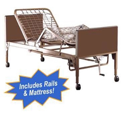 Pro-Basics Semi-Electric Hospital Bed Package, w/Mattress & Rails