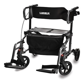 Lumex HybridLX 2-in-1 Rollator Walker & Transport Wheelchair, Large 6" Wheels, LX1000