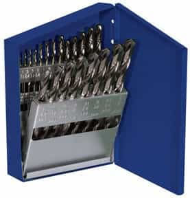 Hanson 21 Piece Cobalt Fractional Straight Shank Jobber Length Drill Set w/Metal Index Case - AHN-63221