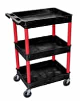 Luxor BKSTC111RD Black 3 Shelves Utility Cart w/Red Legs