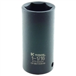 K Tool International 1/2in. Drive 1-1/16in. Deep 6 Point Impact Socket KTI33234