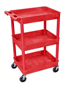 Luxor RDSTC111RD Red Utility 3-Shelf Tub Cart